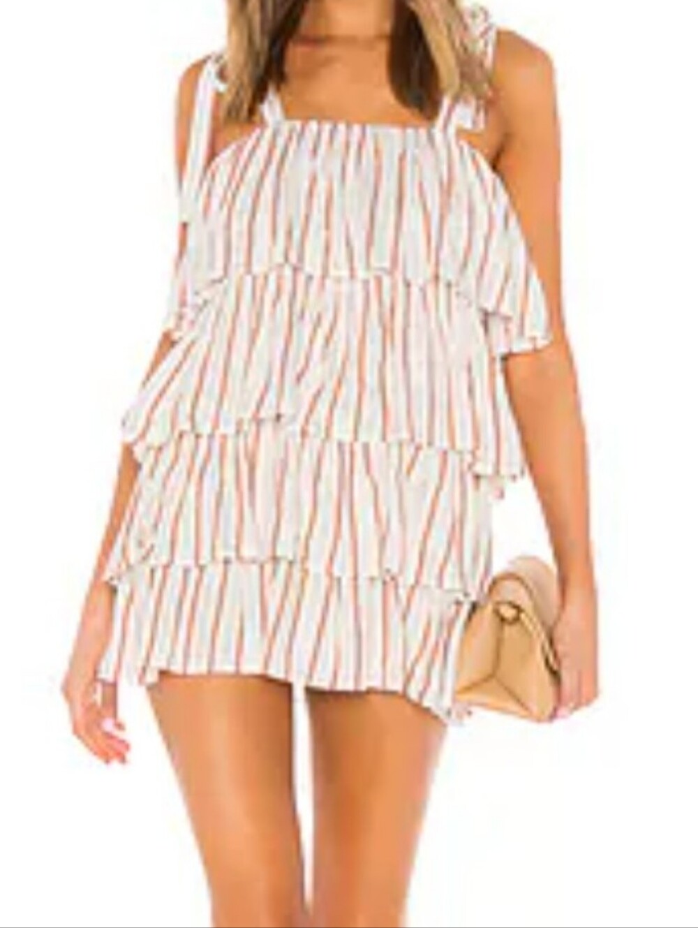 NWT TULAROSA Women's Claudia Dress Burnt Orange White Short Striped sz M